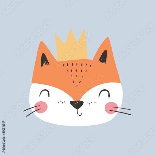 Cute cartoon fox baby sleeping. Windy poster for Baby shower with a cute sleeping fox character. A wonderful print for the decor of a children's bedroom.