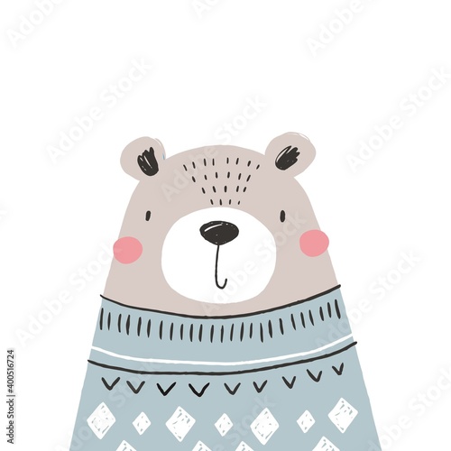 Cute card with hand drawn bear