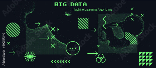 Abstract technology background with pixels and particles. Geometric futuristic composition.