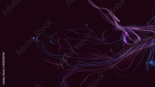 Abstract fibers swirling on a dark burgundy background. 3D render / rendering