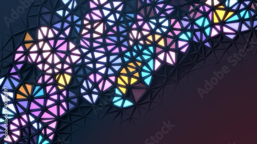 Abstract geometric background with colorful lights randomly switching on and off. 3D render / rendering