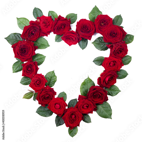 Rose flowers heart on white