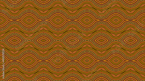 African pattern with curved lines, orange and red colors, illustration 