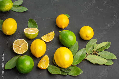 front view fresh lemons sour fruits on the dark background fruit lime tree citrus
