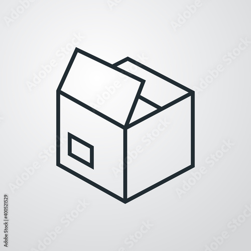 Icono caja de cartón abierta con lineas en fondo gris