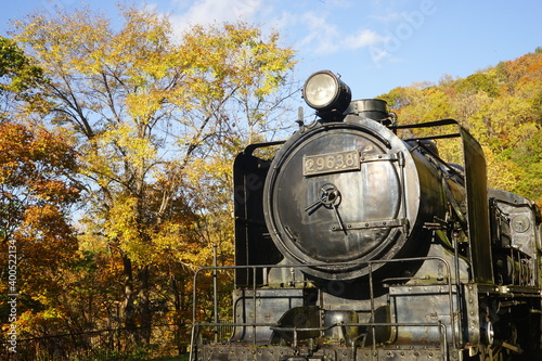 神居古潭 公園 蒸気機関車 北海道 旭川市 神居町 - Leaf peeping and SL locomotives exhibition in Kamui-kotan, Hokkaido, Asahikawa, Japan	 photo