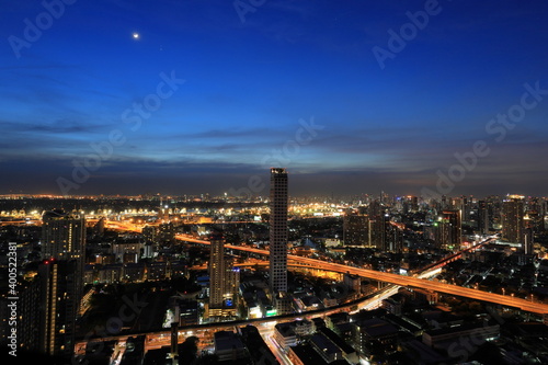 Wallpaper Mural Cityscape of Bangkok after sunset in blue hour with skyscraper and city view with crossroad  Torontodigital.ca