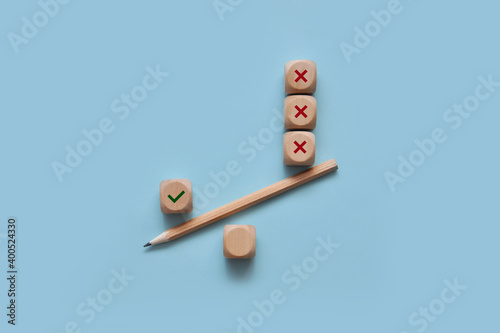 Принти на полотні Wooden cubes in the form of scales, a symbol of the preponderance of the vote for, before the votes against