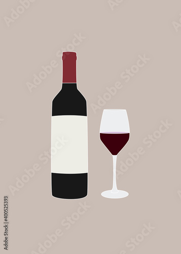 Wine Bottle and Glass Abstract vector Illustration Card