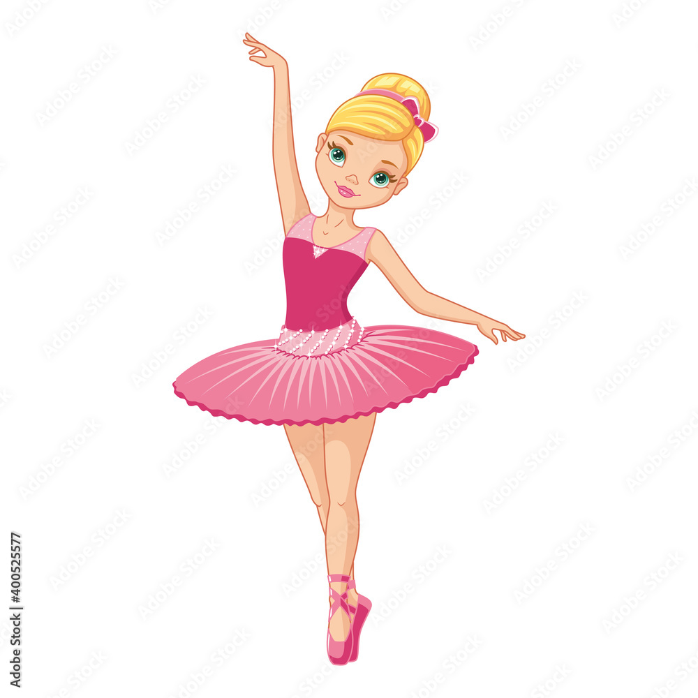 Cute ballerina girl in pink dress dancing. Cartoon vector illustration Cute ballerina girl in pink dress dancing. Cartoon vector illustration