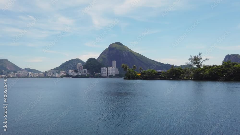 view of Rodrigo de Freitas Lagoon in Rio de Janeiro Brazil.