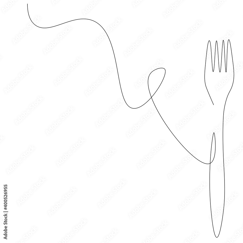 Fototapeta premium Fork silhouette line drawing on white background, vector illustration