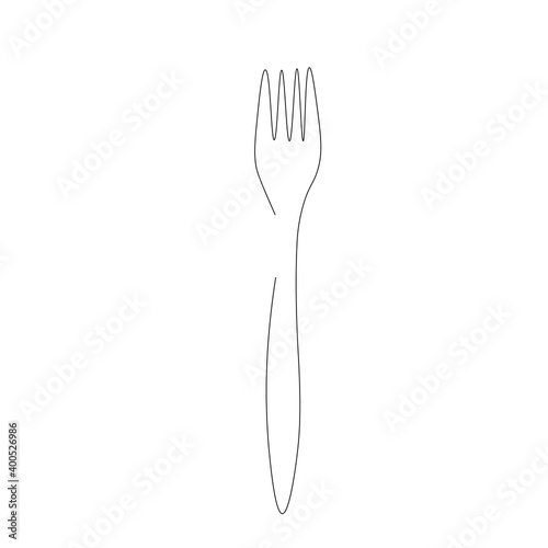 Fork silhouette line drawing on white background, vector illustration © Keya