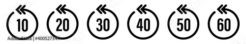 Clock icon with time cycle on arrow. Set Time back icons.  Turn, reload time symbol. Vector illustration.
