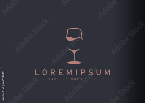 Wine glass logo design. Icon vector illustration of minimalist wine glass for bar. Modern logo design with line art style.