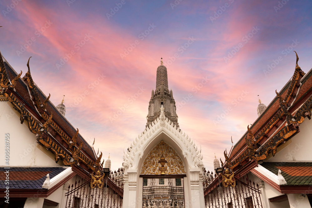 Wat Arun Bangkok Thailand, in the dawn located by the riverside