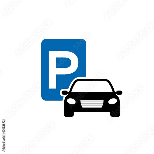 Car parking sign icon on isolated white background