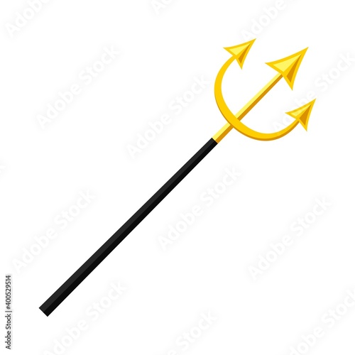 Golden trident icon isolated on white background. Poseidon or Neptune trident and sea stock symbol. Vector illustration