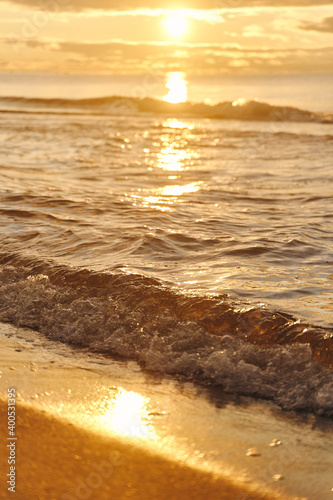 Fototapeta Naklejka Na Ścianę i Meble -  Sunset on the baltic sea. Settlement Yantarniy, Kaliningrad region. High-quality photo