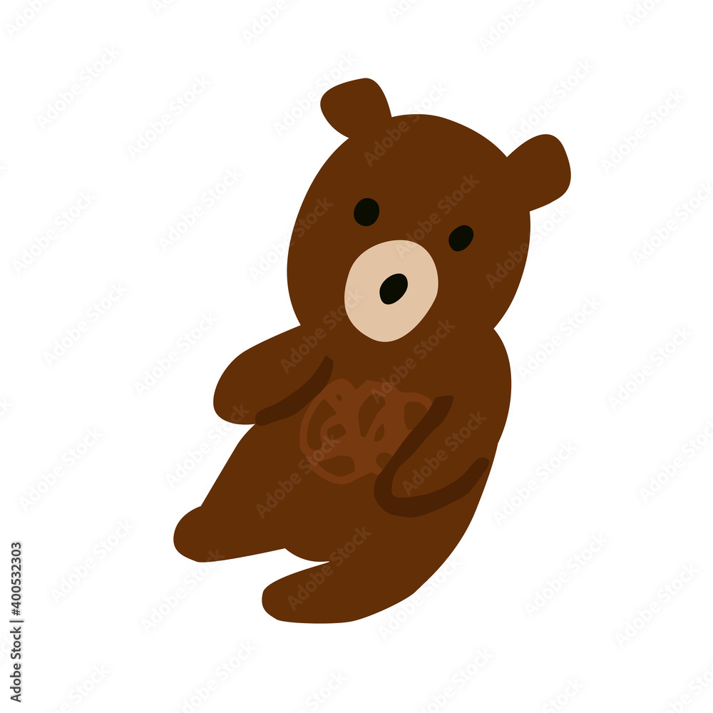Hand drawn sitting teddy bear isolated on white background. Cute brown stuffed animal in flat style. Kids cuddly character. Child fluffy toy. Fun print design. Trendy vector illustration Hand drawn sitting teddy bear isolated on white background. Cute brown stuffed animal in flat style. Kids cuddly character. Child fluffy toy. Fun print design. Trendy vector illustration