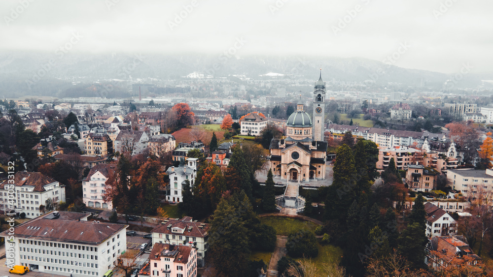 Aerial photo of Kirche Enge in Zurich, Switerland