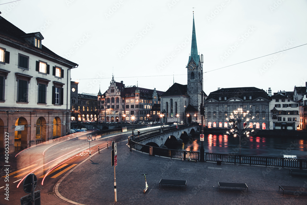 Fototapeta premium The Fraumünster Church located in Zurich, Switerland