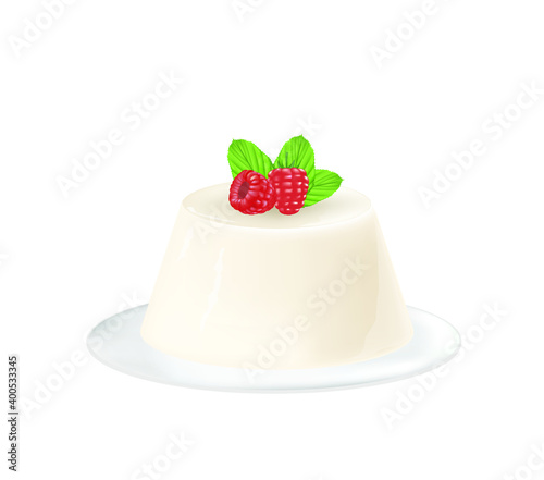 Panna cotta with raspberries. vector