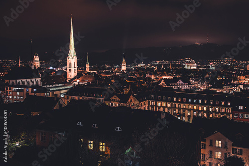 Night time views of Zurich, Switzerland from ETH Zurich