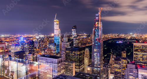 MANHATTAN, NEW YORK. Manhattan skyline and skyscrapers aerial view.