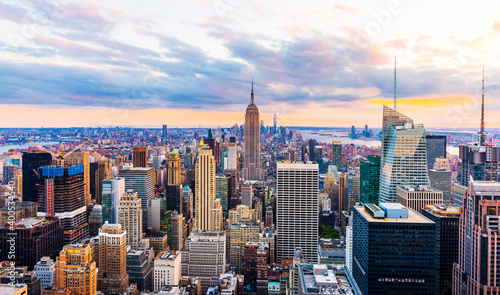 MANHATTAN, NEW YORK CITY. Manhattan skyline and skyscrapers aerial view. © resul