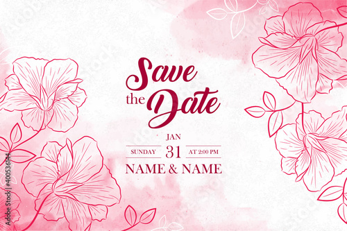 Elegant wedding invitation card with beautiful pink floral decoration- Vector