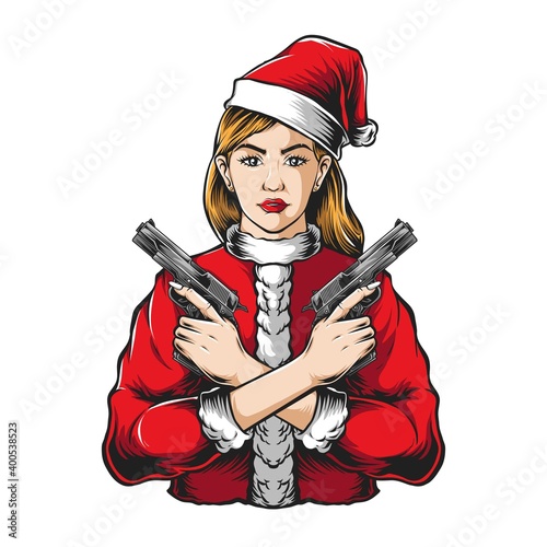 gangster santa girl holding gun vector