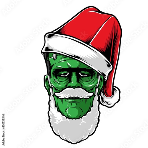frankenstein wearing santa hat vector