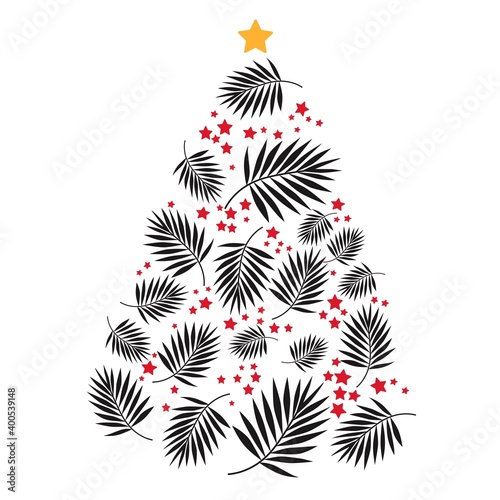 Christmas tree with palm leaf. Vector art illustration.