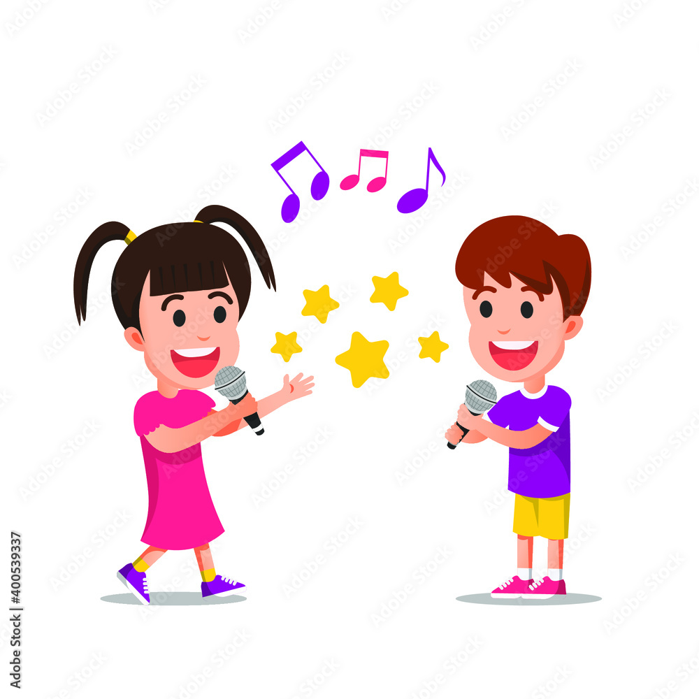 two children showed their singing two children showed their singing