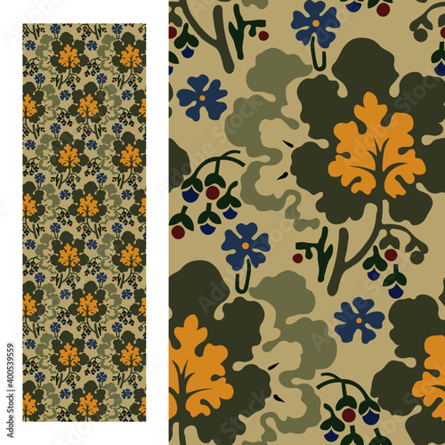 Seamless floral pattern (leaves, flower, brach) in the eclectic style of the late 19th century
