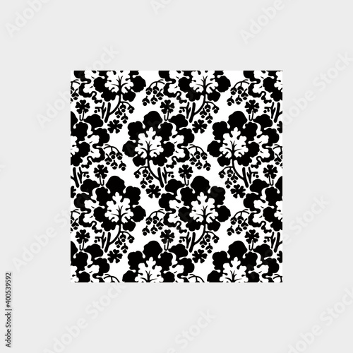 Seamless floral pattern (leaves, flower, brach) in the eclectic style of the late 19th century