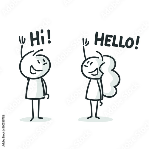 stick figures: hi, hello, welcome, waving hands, greeting (no. 2)