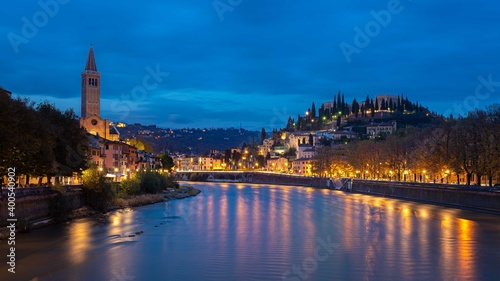 Verona  Adige River in the sunset  Italy  cityscape