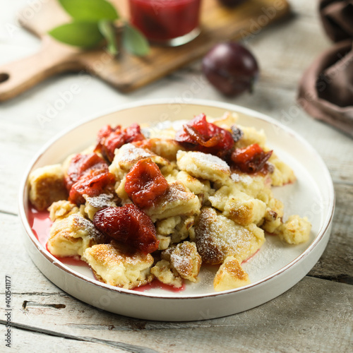 Traditional Austrian pancake with plum jam