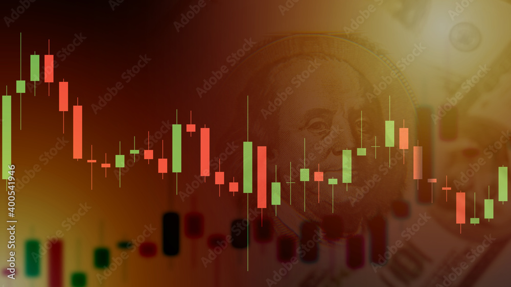 Graph on the background of US dollars. Graph is gradually falling. Concept - trading on the financial exchange. Trading in the financial market. Concept - exchange broker. Change in stock value Graph on the background of US dollars. Graph is gradually falling. Concept - trading on the financial exchange. Trading in the financial market. Concept - exchange broker. Change in stock value
