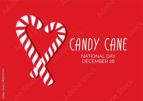 National Candy Cane Day vector. Candy cane heart shape icon isolated on a red background. Candy Cane Day Poster, December 26. Sweet Christmas symbol vector. Important day