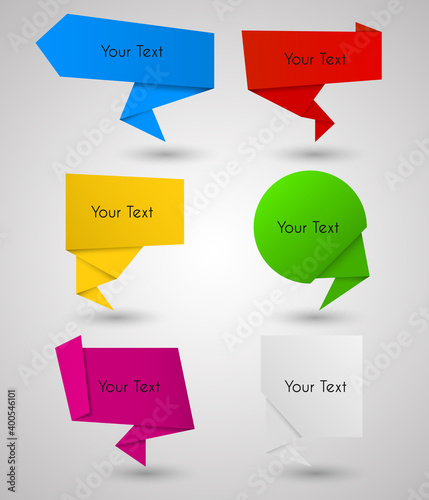 Origami speech bubble. Abstract banner vector color set background.