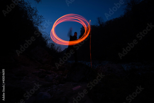 Drawing with light in the dark in the open air