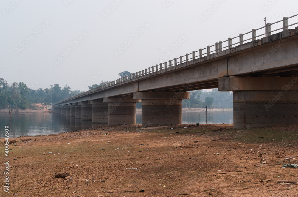 Road bridge over Nam Theun river near Thalang village, Thakhek, Laos Road bridge over Nam Theun river near Thalang village, Thakhek, Laos
