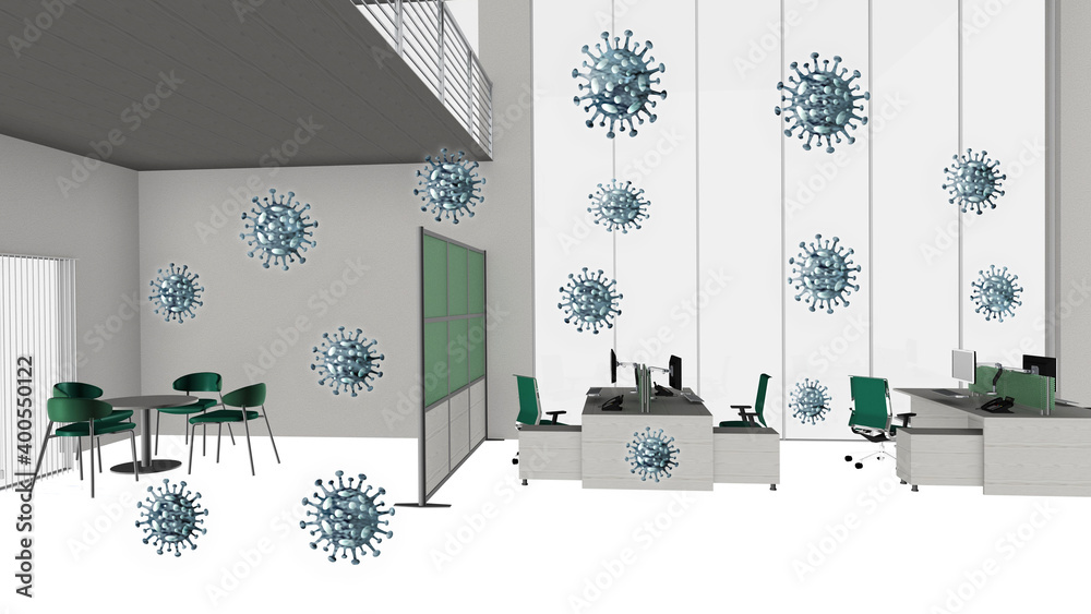 Besprechungsraum Büro mit Corona Viren Konzept