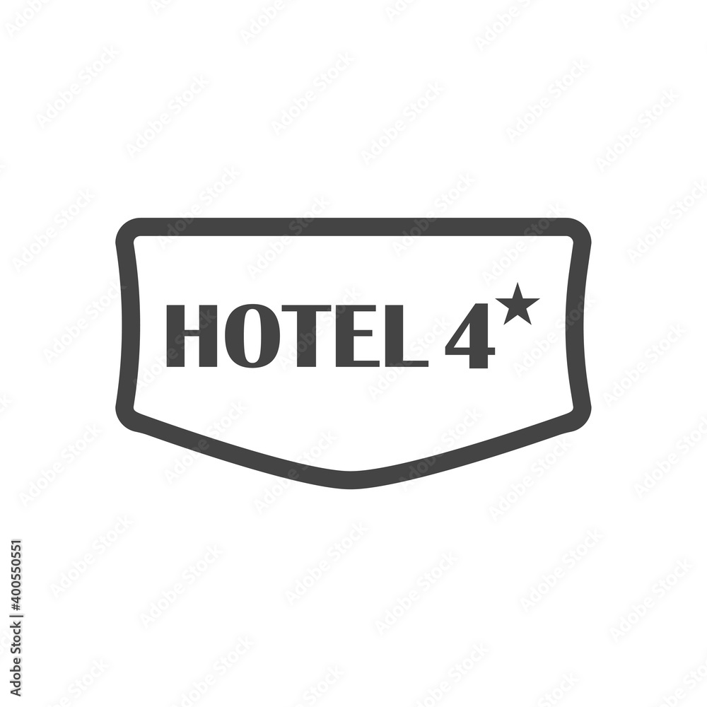 Vector icon plate hotel four stars on white isolated background. Stock