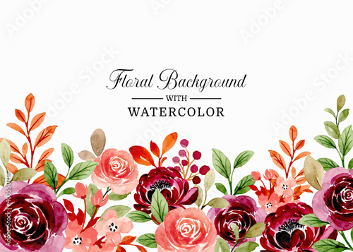 Watercolor floral background with burgundy peach blossoms