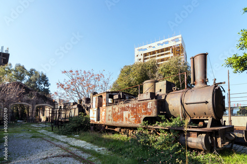 Old rusty train in the old Beirut train station in Mar Mikhael, Lebanon