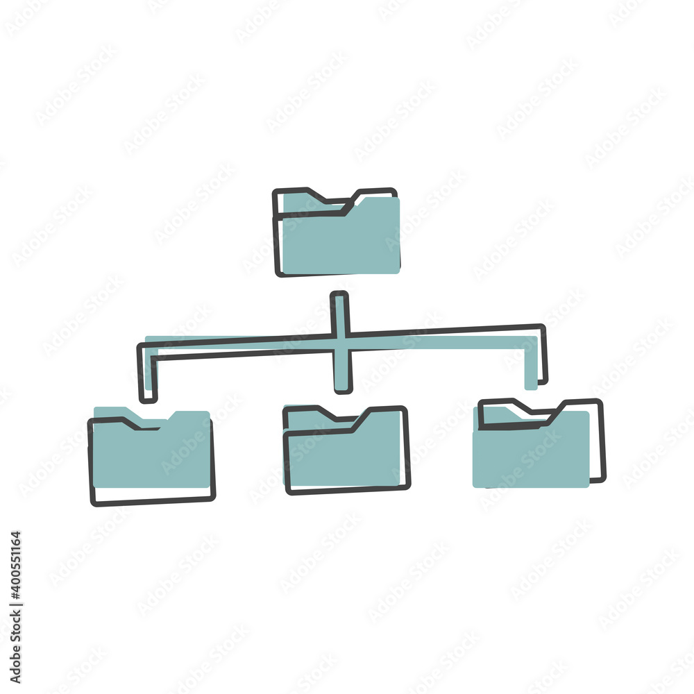 Vector icon file system organization on a computer. Folder tree on cartoon style on white isolated background. Vector icon file system organization on a computer. Folder tree on cartoon style on white isolated background.